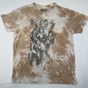 KISS  Men's‎ Large Brown Tie Dye Short Sleeve Band Concert T-Shirt Retro